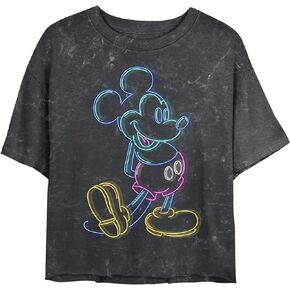 Disney Characters Neon Mickey Women's Mineral Wash Short Sleeve Crop Tee