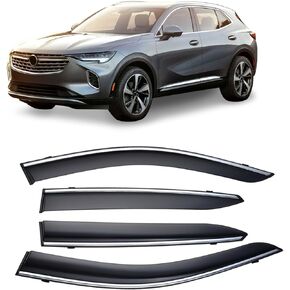 Tape-On Smoke Tint with Chrome Trim Window Visors Compatible with Buick Envision 2021-2023 Shatterproof Sun Smoke Guard Wind Deflectors