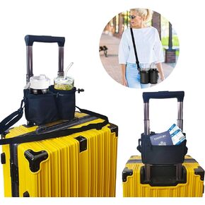 Luggage Cup Holder, Free Hand Drink Caddy Fit Most Suitcase Handles Portable Travel Cup Holder with Adjustable Strap Hold Two Cups Airplane Travel Accessories Must Haves