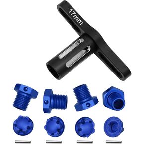 Aluminum 17mm Wheel Hubs/Nuts Upgrades Part for 1/10 Widemaxx Maxx,Anodized Rc Hops Up Wheel Hubs Nuts w/Splines Wheel Wrench for Model #89086-4,#89076-4,Replace #8654,7758 (Navy Blue)