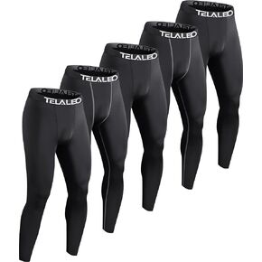 TELALEO 5 Pack Men's Compression Pants Tights for Sports Baselayer Leggings Workout Running Basketball