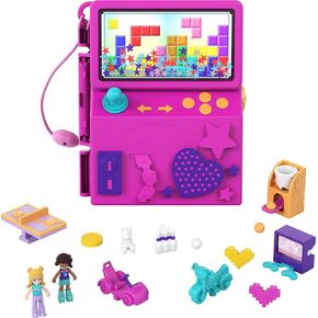 Polly Pocket Compact Playset, Race & Rock Arcade with 2 Micro Dolls & Accessories, Travel Toys with Surprise Reveals