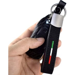 Italian Flag Alcantara Embroidery Leather gun-black Keychain Ring for Alfa Romeo Fiat Ferrari Maserati Lamborghini (Italian Flag 3-Color)