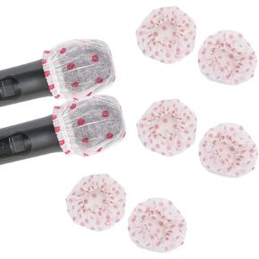 100 Pieces Disposable Microphone Cover, Non-Woven Elastic Band Handheld Microphone Windscreen Protective Cap for Karaoke Conferences Stage Performance Concerts (Red Points)