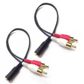 CERRXIAN 0.2m Gold 3.5mm Female Stereo Jack to 2 RCA Plug AUX Auxiliary Headphone Adapter Audio Y Cable(Black)(2-Pack)