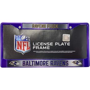 NFL Baltimore Ravens Premium Long Lasting Anodized Chrome Plated Zinc Alloy Team License Plate Frame - 2 Screw Hole Tag Holder with Highlighted Team Pride and Team Cheer