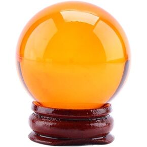 Hztyyier 40mm Amber Crystal Decorative Ball with Wood Stand Asian Rare for Living Dining Room Table Decoration Home Decor Gifts