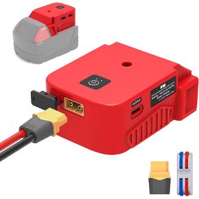محول شاحن USB متعدد الوظائف وترقية محول بطارية عجلات الطاقة لبطارية ميلووكي 18 فولت، مع منفذي USB ومنفذ شحن سريع من النوع C، مع منفذ DC XT60 لعجلات الطاقة (عبوة واحدة)