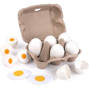 POPLAY 6PCS Egg Carton Plastic Eggs, White Fake Eggs Kitchen Toys Children Play Game Food Toy for Kids Early Development Learning