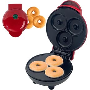 Mini Waffle Maker,4.5 Inch Non-Stick Griddle for Waffles,Heart Shape Design Waffle Iron,Portable Pancake Maker Machine for Kid,Easy to Clean,Perfect for Make Snacks,Sandwich,Eggs (Red Donut) in Kuwait