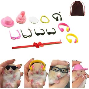 Hamster Toys Set Small Mini Animal Pet Hamster Sunglasses Hat Crown Necklace Bow Tie Top Hat for Rubber Ducks Photo Props Birthday Gift 12pcs