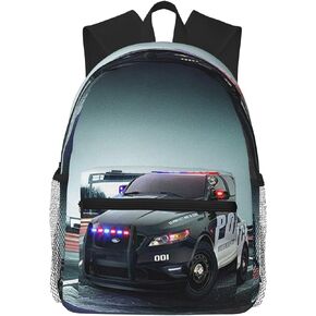 Police Car Backpack Travel Laptop Backpacks Police Ruckasck Book Bags School Bag for Boys Girls Kids Childrens Teenager Men Women