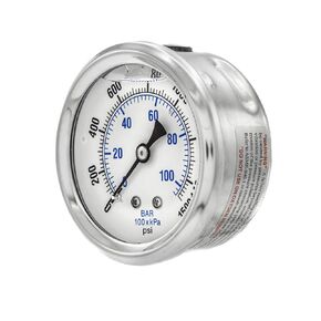 مقاييس PIC PRO-202L-254P مقياس الضغط الصناعي المملوء بالجلسرين في الخلف مع علبة SS، أجزاء داخلية من النحاس، عدسة بلاستيكية، قرص 2.5 بوصة، نطاق 0/3000 رطل لكل بوصة مربعة، 1/4 بوصة ذكر NPT