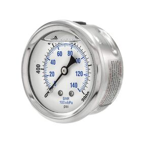 Liquid Filled Center Back Mount Pressure Gauge with 2.5" Dial, 0-2000 PSI, 1/4" Male NPT Connection, Stainless Steel CASE and Bezel (1)
