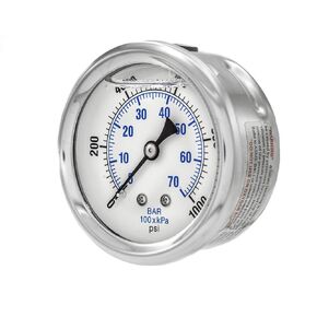 PIC Gauges PRO-202L-254P Center Back Mount Glycerin Filled Industrial Pressure Gauge w/ SS Case, Brass Internals, Plastic Lens, 2.5" Dial, 0/3000 psi Range, 1/4" Male NPT