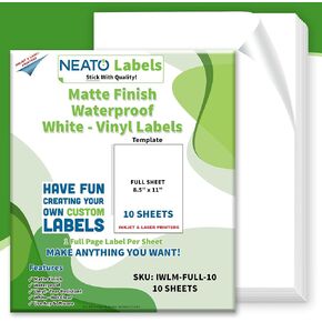 Custom Printable Matte Vinyl Stickers - 25 Sheets - Waterproof, Tear Resistant Full Sheet Label for Inkjet & Laser Printers & All Cutting Machines - 8.5 x 11" - Customizable Blank White Stickers