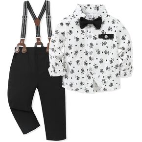 ملابس WESIDOM للأطفال الصغار بدلة رسمية قميص + ربطة عنق + سروال الحمالات مجموعة ملابس للأولاد الرجال in Kuwait