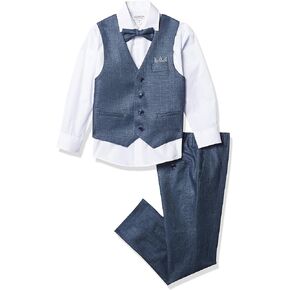 Isaac Mizrahi Slim Fit Boy's 4pc Textured Linen Vest Set