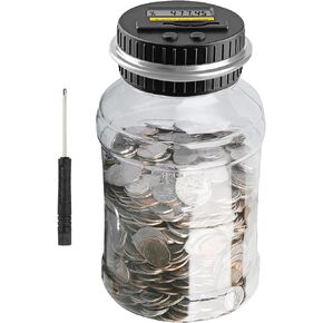 QPEY Large Piggy Banks for Adults, Digital Counting Money Jar, 1.8L Capacity Coin Counter Machine with LCD Counter, Change Jars for Saving for Boys, Designed for All US Coins
