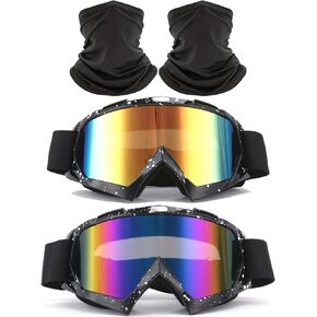2 Pack Marble Black Dirt Bike Goggles with 2Pcs Neck Gaiters Motorcycle ATV Goggles Riding Ski Goggles Racing Glasses