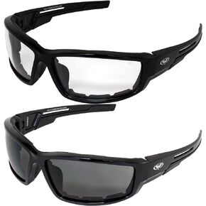 Global Vision Lot of 2 Motorcycle Padded Glasses Sunglasses Clear and Smoke ATV Quad Moped