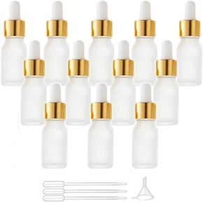 12 Pack Set Glass Dropper Bottles With Golden Caps Frosted Glass Vials Essential Oil Sample Bottles With Glass Eye Dropper Free Dropper&Funnel (15ml/0.5oz)
