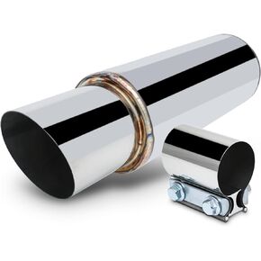 M-AUTO 2.5" Inlet and 4" Outlet, Universal Muffler Angle Cut Tip, Heavy Duty 17" Overall Length Stainless Steel Exhaust Muffler Assembly, Chrome