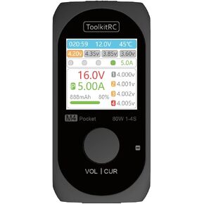 ToolkitRC M4 Pocket 80W 5A Mini Smart Compact Charger Built-in USB-C XT30 XT60 Output Quick Charger for 1-4S Lipo LiHv Life Battery