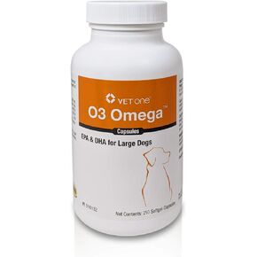 VetOne O3 Omega Capsules Nutritional Supplement with Omega 3 Fatty Acids | Builds Immune & Joint Health | Promotes Healthy Skin & Coats | Large Dogs (250 Count Softgels)