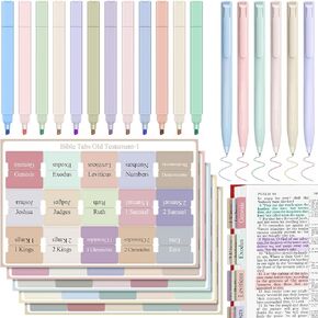 Bible Journaling Kit, 12 Pastel No Bleed Highlighters, 6 Gel Pens No Bleed, 75 Bible Tabs Set for Study, Bible Markers, Bible Pens, Large Print Bible Index Tabs for Women & Men,Bible Study Supplies