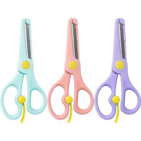 Safety Craft Scissors For Kids 3-Pack,Preschool Training Scissors,Ergonomic Handle Perfect for Paper Cutting-2.0 (Pink+ Baby blue+ Deep Blue)