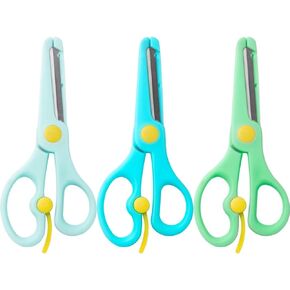 Safety Craft Scissors For Kids 3-Pack,Preschool Training Scissors,Ergonomic Handle Perfect for Paper Cutting-2.0 (Pink+ Baby blue+ Deep Blue)