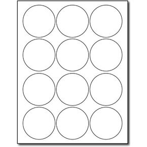 2.5" Round White Adhesive Labels - 12 per Sheet - Printable with Inkjet/Laser (100 Sheets / 1200 Labels)