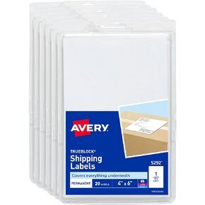Avery Shipping Labels with TrueBlock Technology, 4" x 6", White, Permanent, 6 Packs for 120 Labels Total (45292)