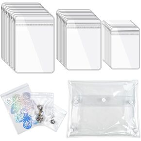 120 Pcs Self Seal PVC Jewelry Bags and 1 Pcs Clear Makeup Bag Transparent Jewelry Storage Bag in 3 Sizes Small Zipper Bags for Earrings Rings Necklaces Jewelry Storage