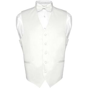 Men's Dress Vest & BowTie Solid WHITE Color Bow Tie Set for Suit or Tuxedo