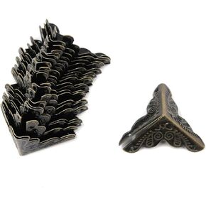 MY MIRONEY 0.98" Triangle Rattan Carved Safety Protector Iron Box Corner Protector Antique Bronze Decorative Corner Box Case Edge Safety Guard with Nails Pack of 20