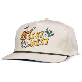 Best in The West Hat Off-White Structured 5-Panel Unisex Poly/Cotton Twill Screen Printed Design Snapback Paracord Rope Hat