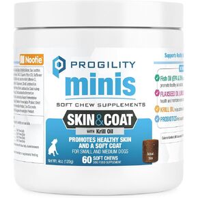 Nootie Progility Mini Skin & Coat Supplement for Small Dogs, Fish Oil Supports Healthy Skin & Coat, 60 Soft Chews per Container