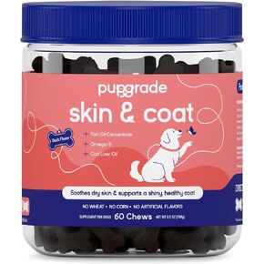 PupGrade Skin & Coat Chews - Omega-3 Coat + Shed Care + Allergy Defense - Soft, Chewable Supplement with Natural Fish Oils for Dogs - No Wheat, Corn, or Grains - Meat Flavored - 60 Soft Chews