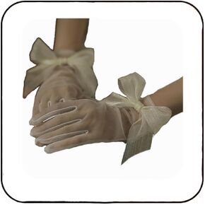 Latious Women's White Bow Gloves Tulle Wedding Glove Sheer Bridal Short Gloves Tea Party Glove Accessories for Women and Girls