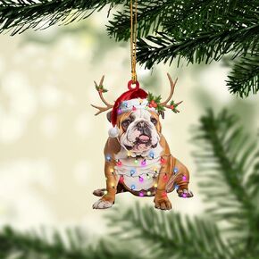 Talataca English Bulldog Sleeping Angel Wing, Memorial Dog 2D Flat Car Rear View Mirror Accessories Christmas Tree Ornament Decoration Hanging Charm Interior Rearview Pendant Decor Gift