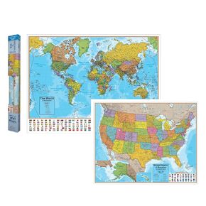 مجموعة خريطة الحائط من Waypoint Geographic Blue Ocean Series World and USA، ملصق خريطة العالم مصفح، فن جداري تعليمي للمنزل أو المكتب، هدايا فريدة، 51 بوصة × 38 بوصة و48 بوصة × 38 بوصة، عبوة من قطعتين