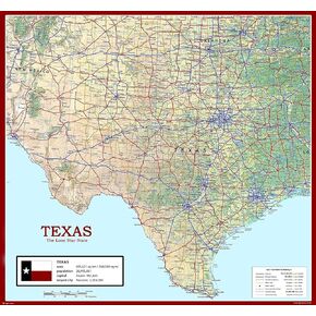 Texas USA State Poster Map (The Lone Star State) - 24 x 22 inches - Paper Laminated