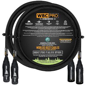 2 Units - 6 Foot - WBC-PRO-Quad Ultra-Silent Ultra-Flexible Balanced Star-Quad Cable with Neutrik Male & Female XLR Plugs & Black Tweed Jacket