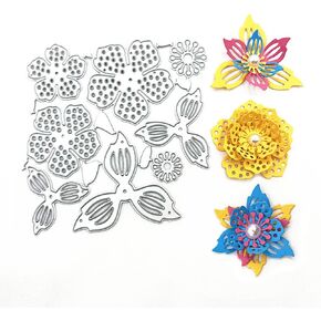 Metal 2 Sets 3D Flower Die Cuts, Leaf Floral Leaves Cutting Die DIY Crafts Template Mould Stencils for DIY Embossing Card Making Album Decorative Paper Scrapbooking