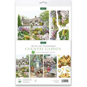 Katy Sue Designs Country Garden 3D Die-Cut Decoupage Sheets for Card Making. A Pack of 12 Sheets of Country Cottage, Gardening, and Floral-Themed Die Cuts for Card Making Supplies