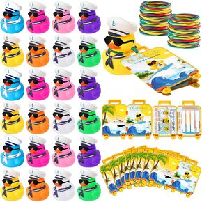 144 Pcs Duck Tag Cruise Kit Includes 48 Mini Cruising Rubber Ducks 48 Luggage Shaped Tags 48 Elastic Rubber Bands for Cruising Hiding Ducking Luggage Carnival Party Game Rewards (Colorful)