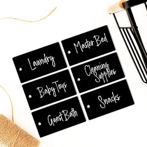 12 White Acrylic Basket Tags - Jute String Label Holders for Storage Bins - Acrylic Hanging Tags Labels for Baskets - Basket Labels Clip On - Bin Clip Labels - Organizing Tags Personalized Gift Tags