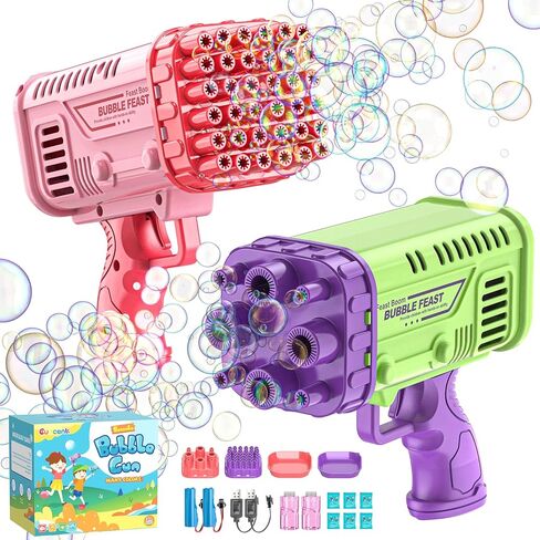 2 Pack Mini Bubble Machine Gun, 36 Holes Bubble Gun Blaster for Kids & Toddlers 3+, Mini Rocket Bubbles Blower with Bubble Solution for Outdoor, Party, Toys, Wedding (Purple & Mint Green) in Saudi Arabia
